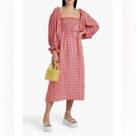 NWT SLEEPER Atlanta Puff-Sleeve Linen Dress with matching hair bow Sz Small - Picture 1 of 5
